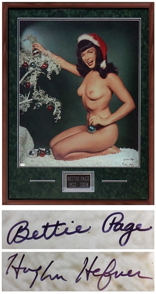 Hugh Hefner and Bettie Page Signed Limited Edition of Page's Famous Christmas Photo -- With JSA COA